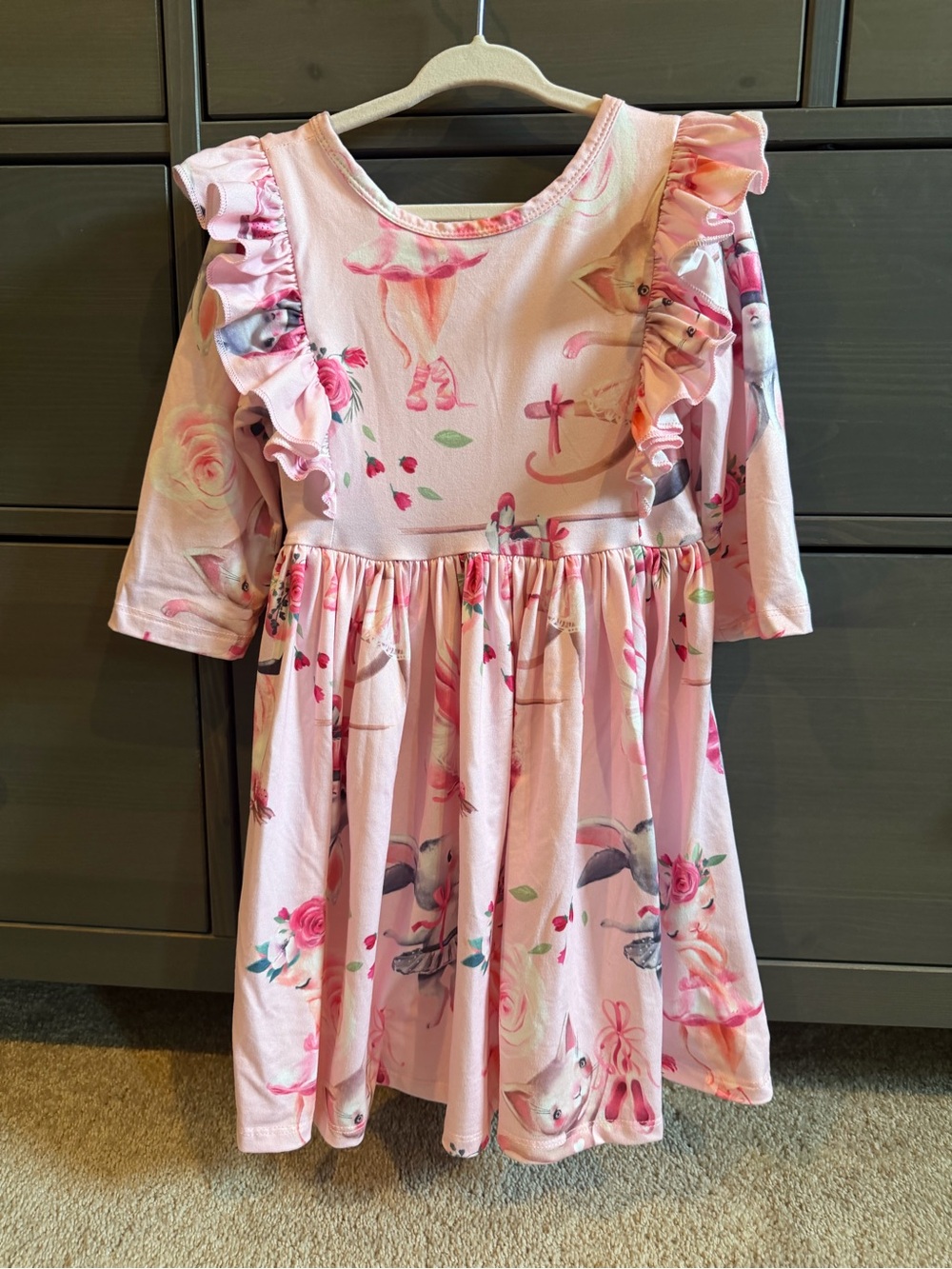 Mila & Rose Pink Ballerina Bunny Floral Ruffle Dress 4T